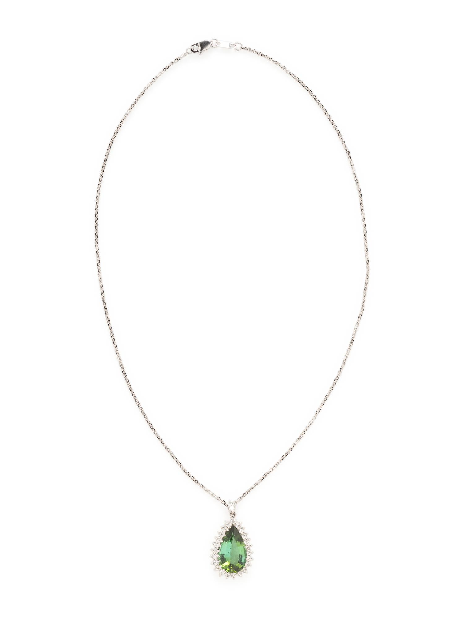 GREEN TOURMALINE AND DIAMOND PENDANT NECKLACE