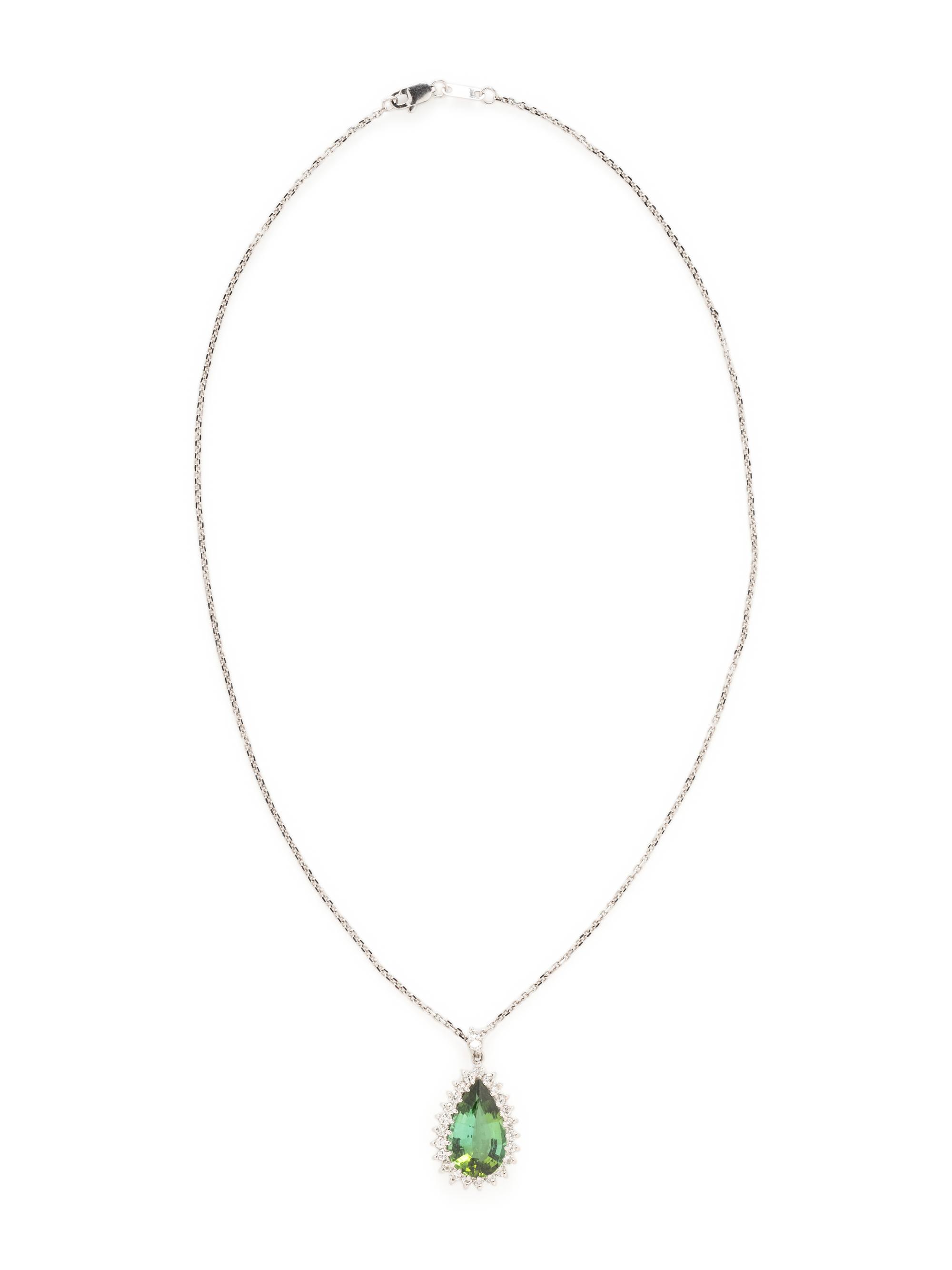 GREEN TOURMALINE AND DIAMOND PENDANT NECKLACE