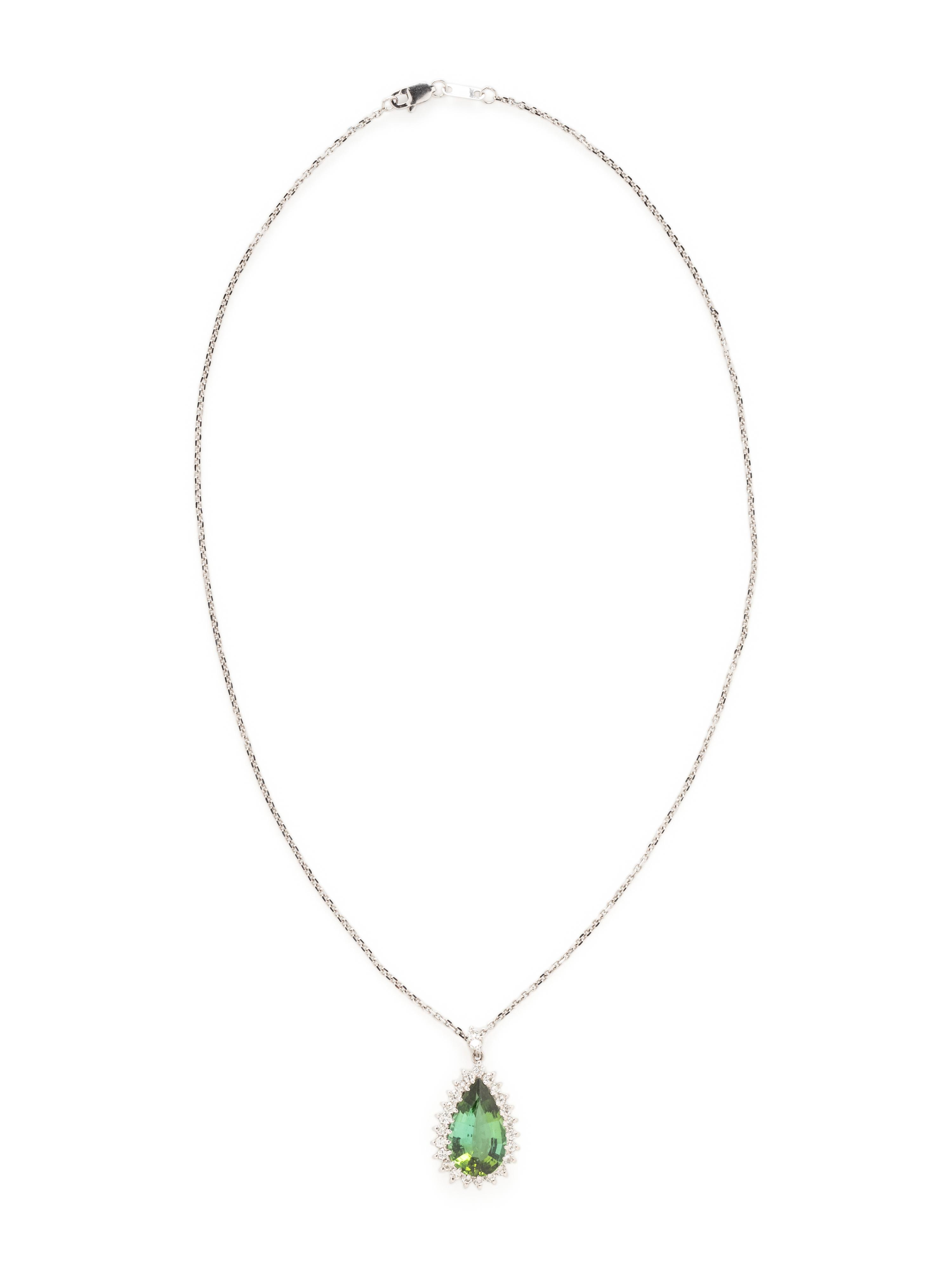 GREEN TOURMALINE AND DIAMOND PENDANT NECKLACE