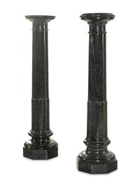 A Pair of Neoclassical Carved Verde Antico Marble Pedestals