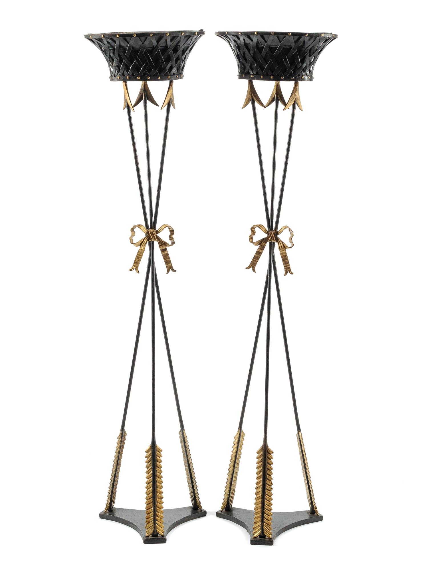 A Pair of French Neoclassical Style Parcel Gilt Iron and Tôle Jardinières
