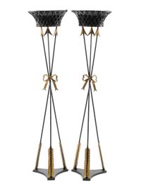 A Pair of French Neoclassical Style Parcel Gilt Iron and Tôle Jardinières