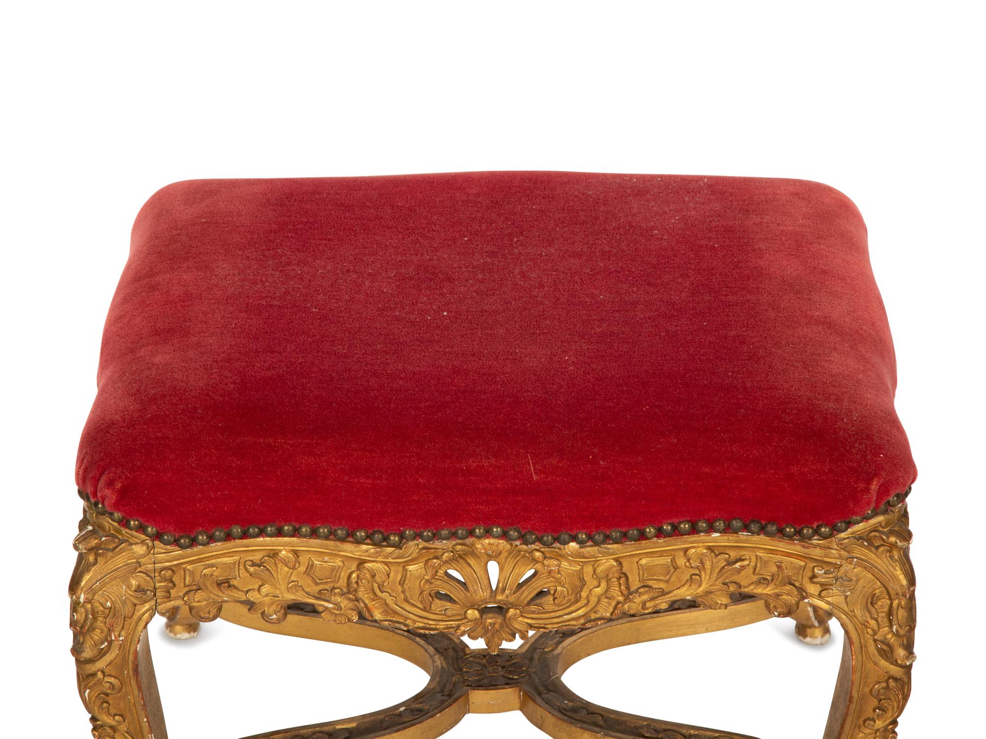 A Louis XV Giltwood Stool and an Upholstered Tabouret