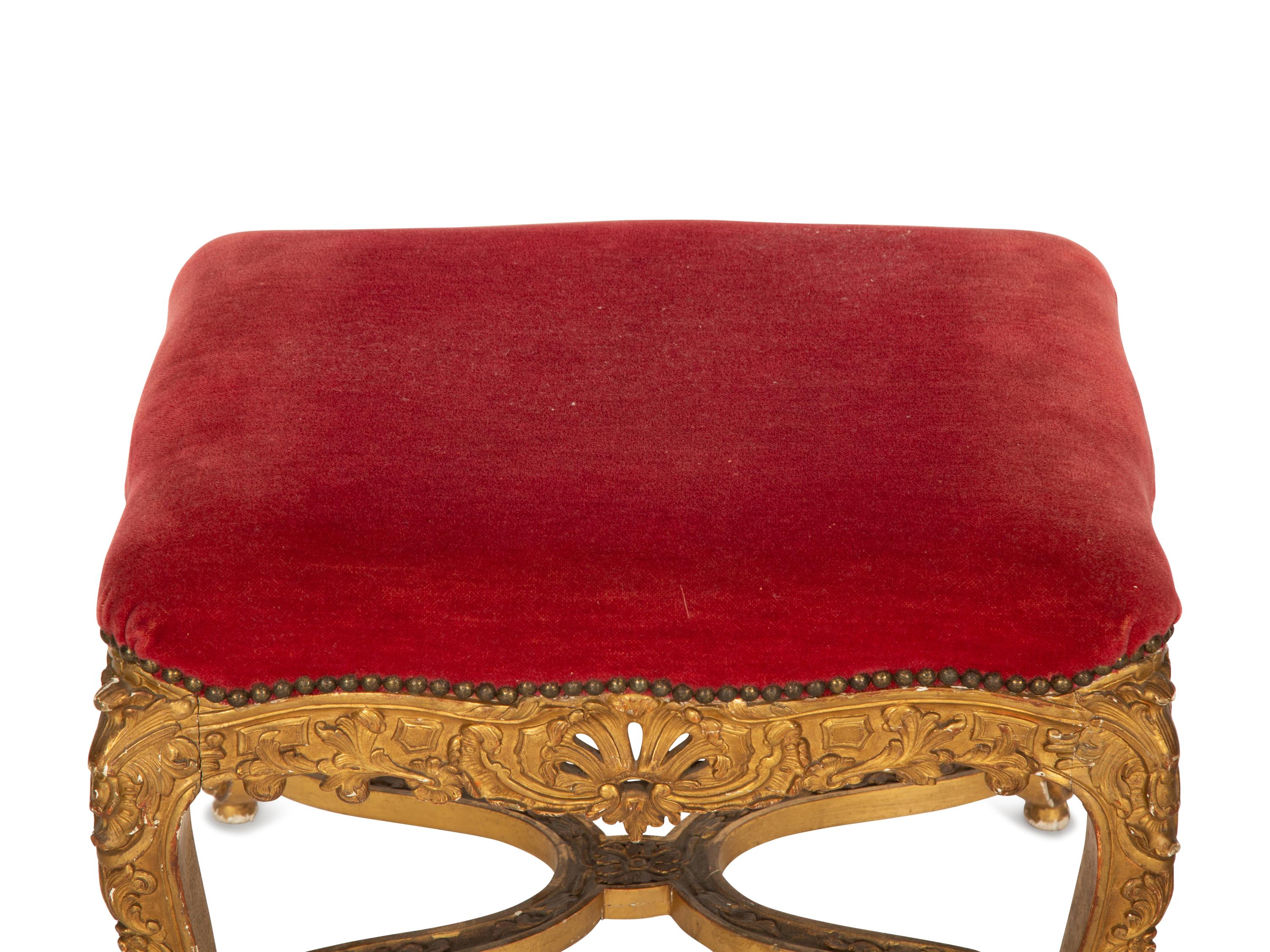 A Louis XV Giltwood Stool and an Upholstered Tabouret