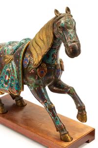 A Pair of Chinese Cloisonné Horses with Wood Stands