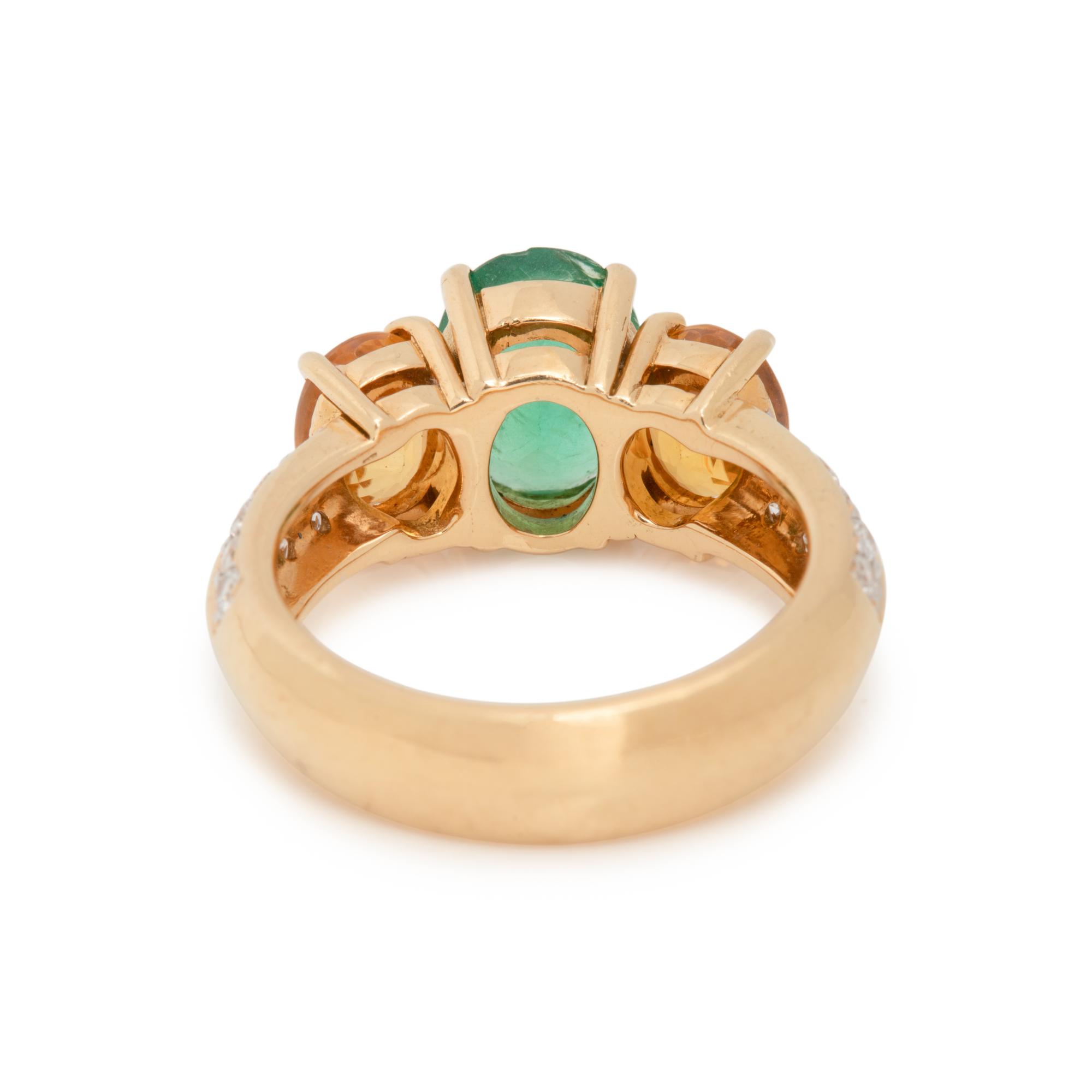 EMERALD, YELLOW SAPPHIRE AND DIAMOND RING