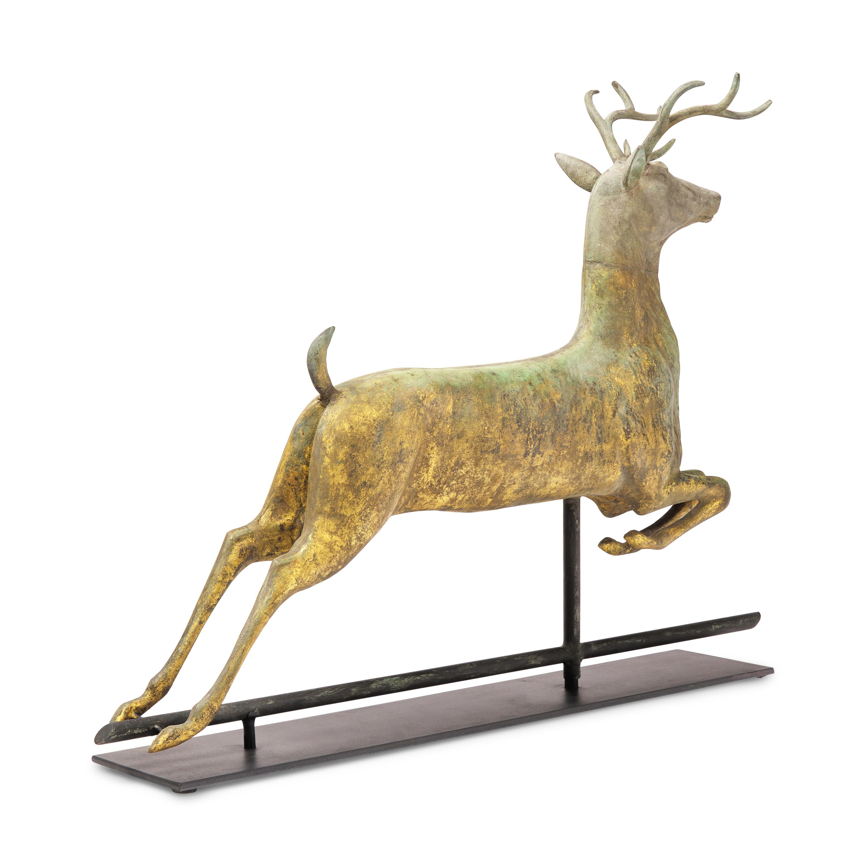 A Molded and Patinated Zinc and Copper Leaping Stag Weathervane