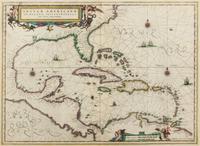 JANSSON, Jan (1588-1664). Insulae Americanae in Oceano Septentrionali cum Terris Adjacentibus. [Amsterdam, ca 1640].