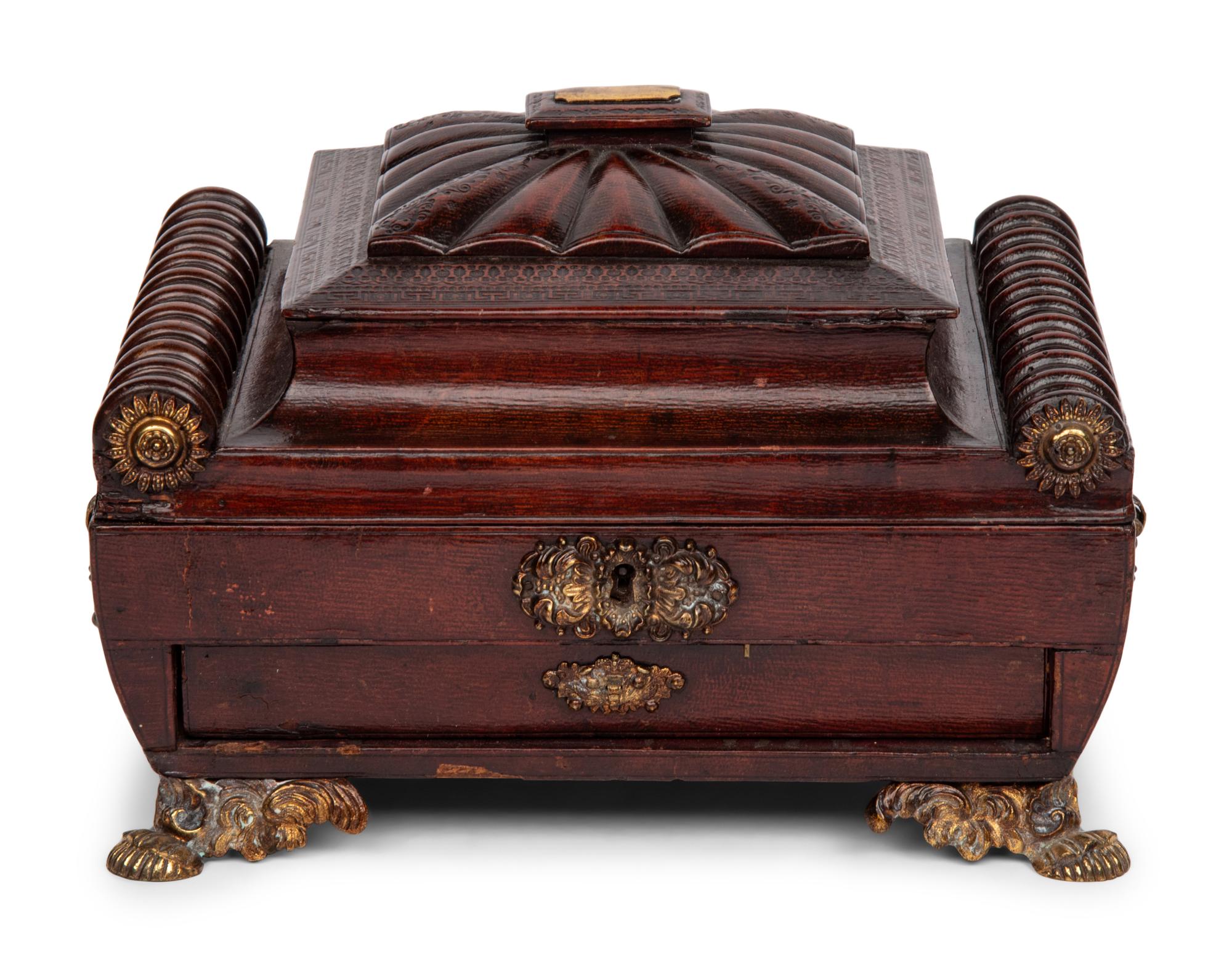 A Regency Gilt-Metal Mounted Leather Sewing Casket