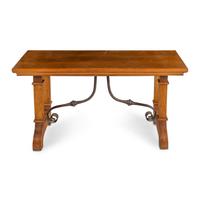 An Iron Mounted Oak Trestle Table