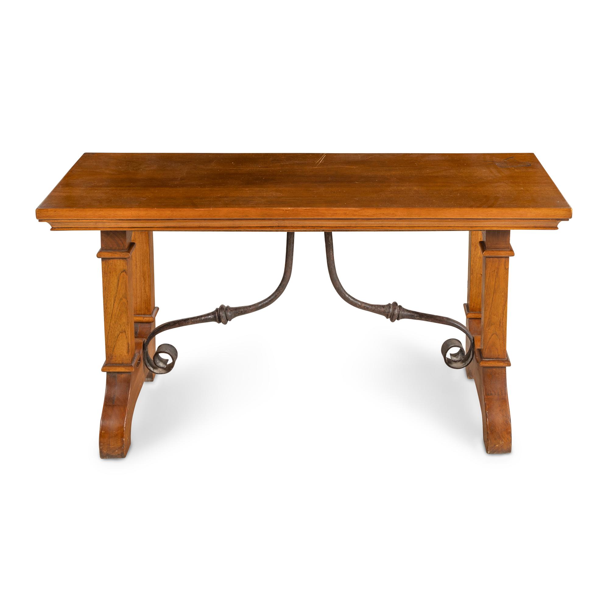 An Iron Mounted Oak Trestle Table
