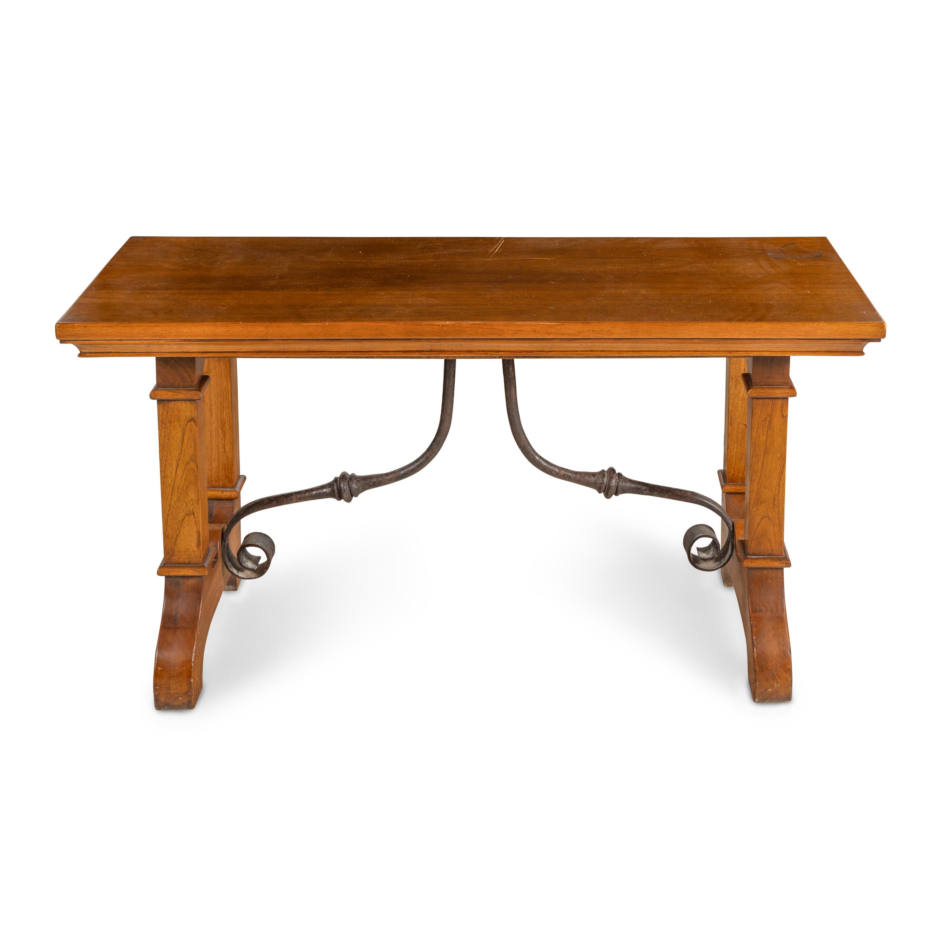 An Iron Mounted Oak Trestle Table