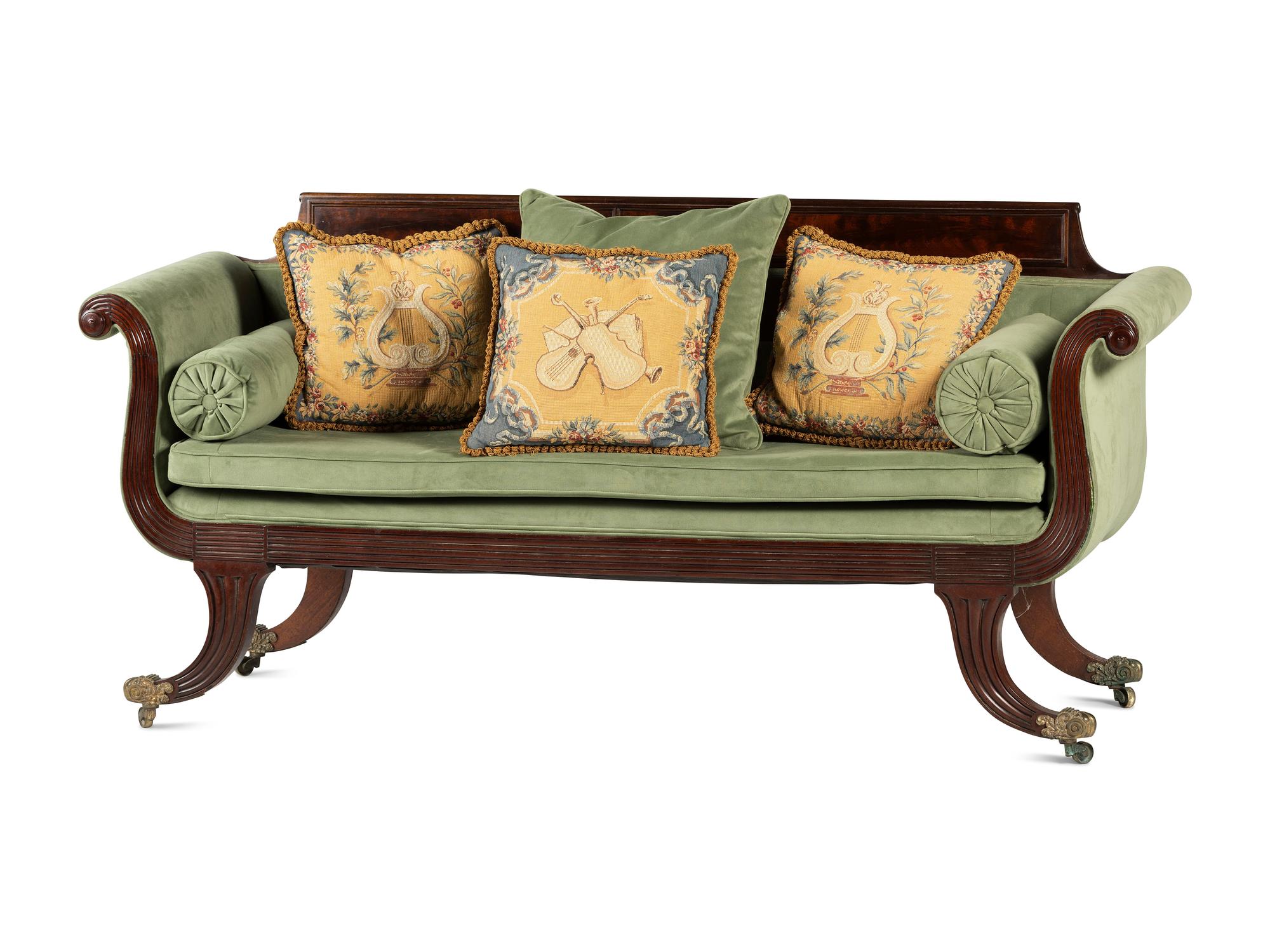 A Classical Velvet Upholstered Mahogany Sofa