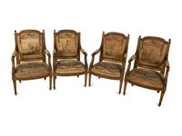 A Set of Four Louis XVI Style Giltwood Fauteuils with Tapestry Upholstery — 19TH CENTURY