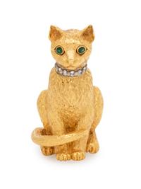 TIFFANY & CO., YELLOW GOLD AND DIAMOND CAT BROOCH