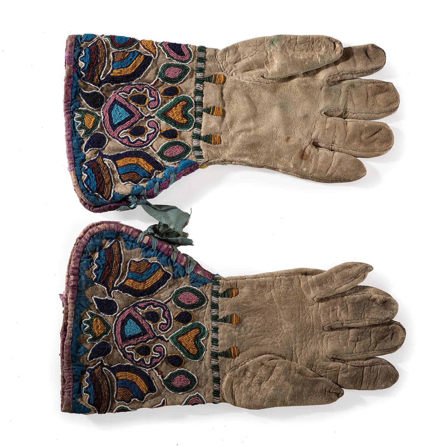 Apsáalooke (Crow) Beaded Hide Gauntlets