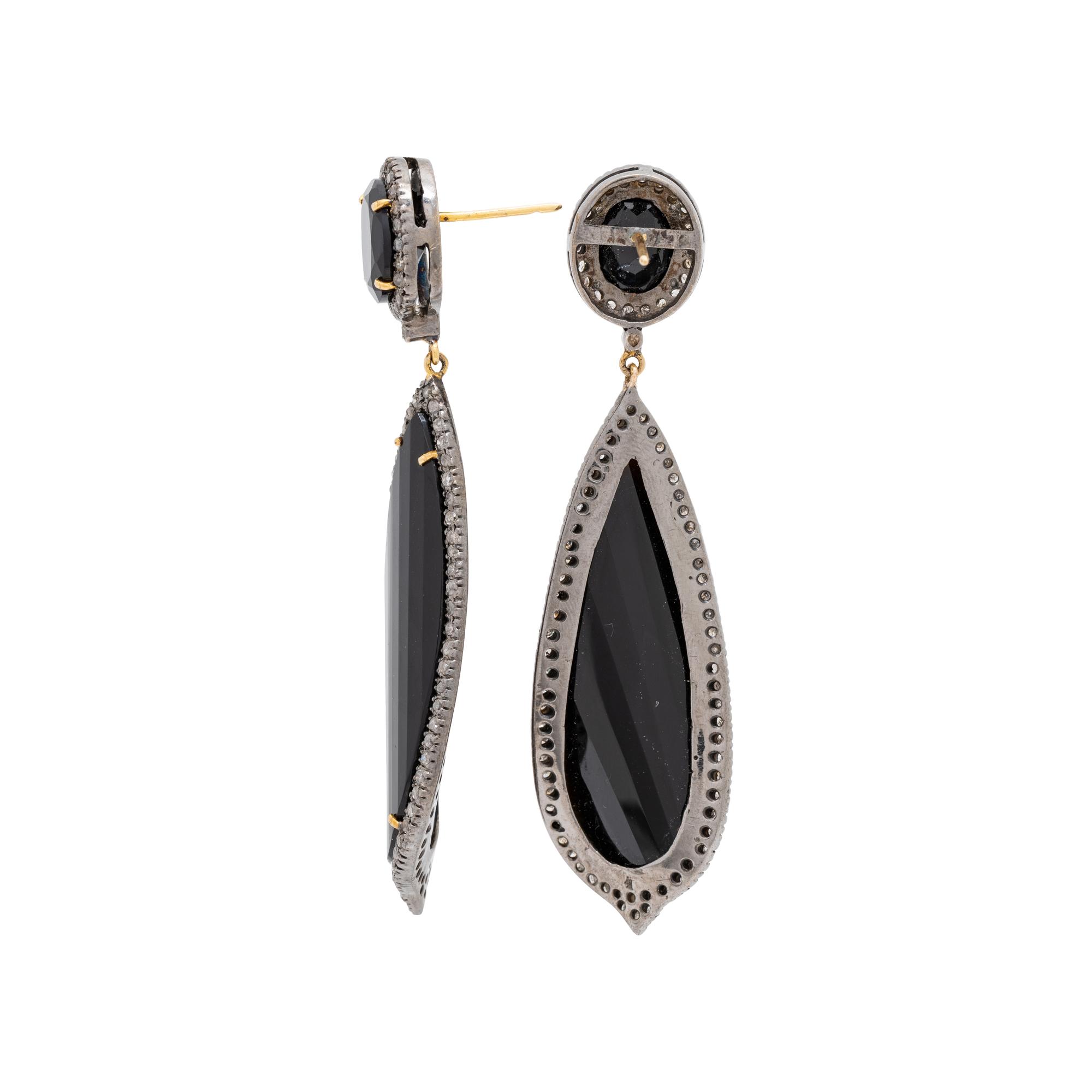 ONYX AND COLORED DIAMOND EARRINGS