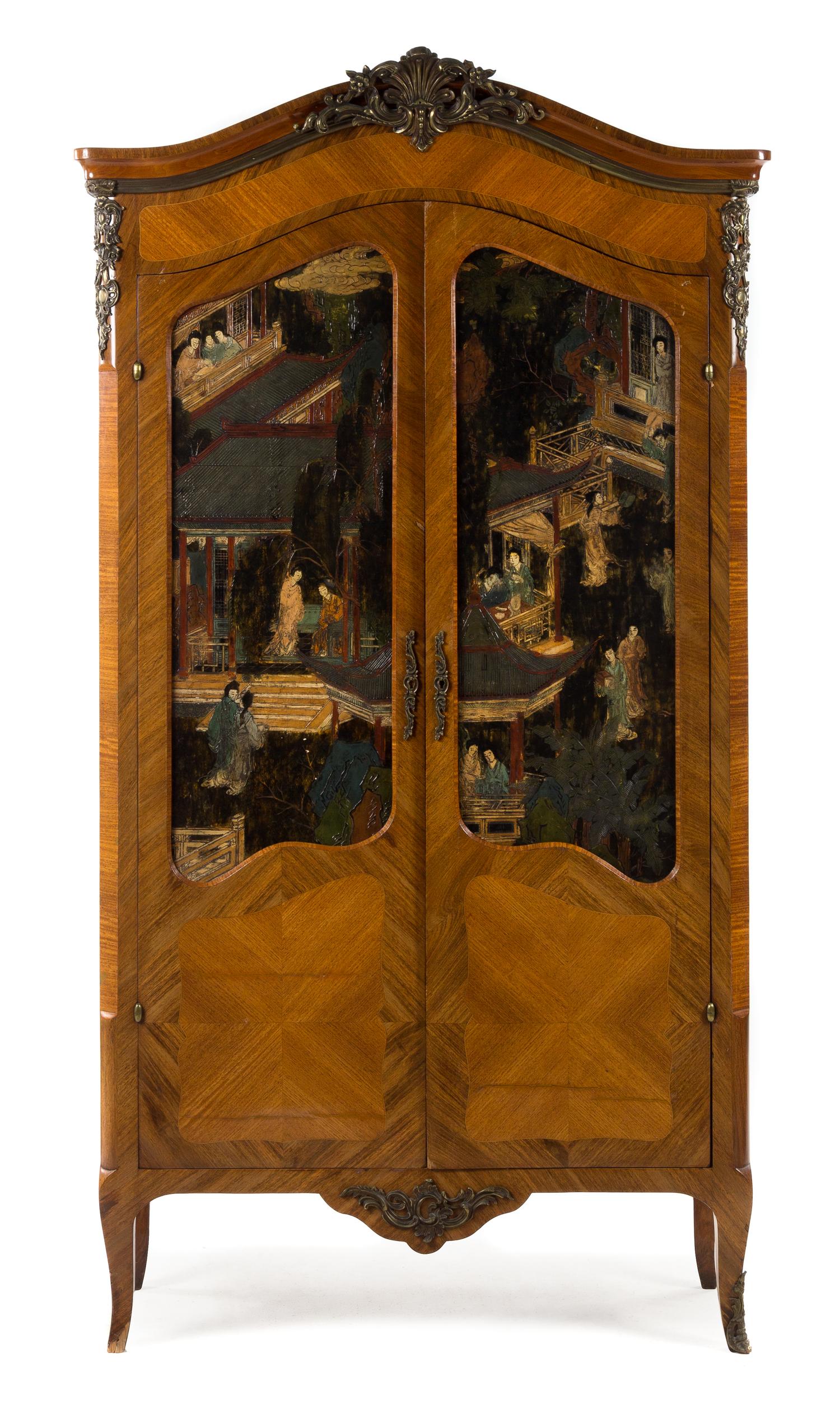 A Louis XV Gilt Bronze and Coromandel Lacquer Mounted Armoire Height 83 x width 44 x depth 17 1/2 inches. — LATE 19TH CENTURY