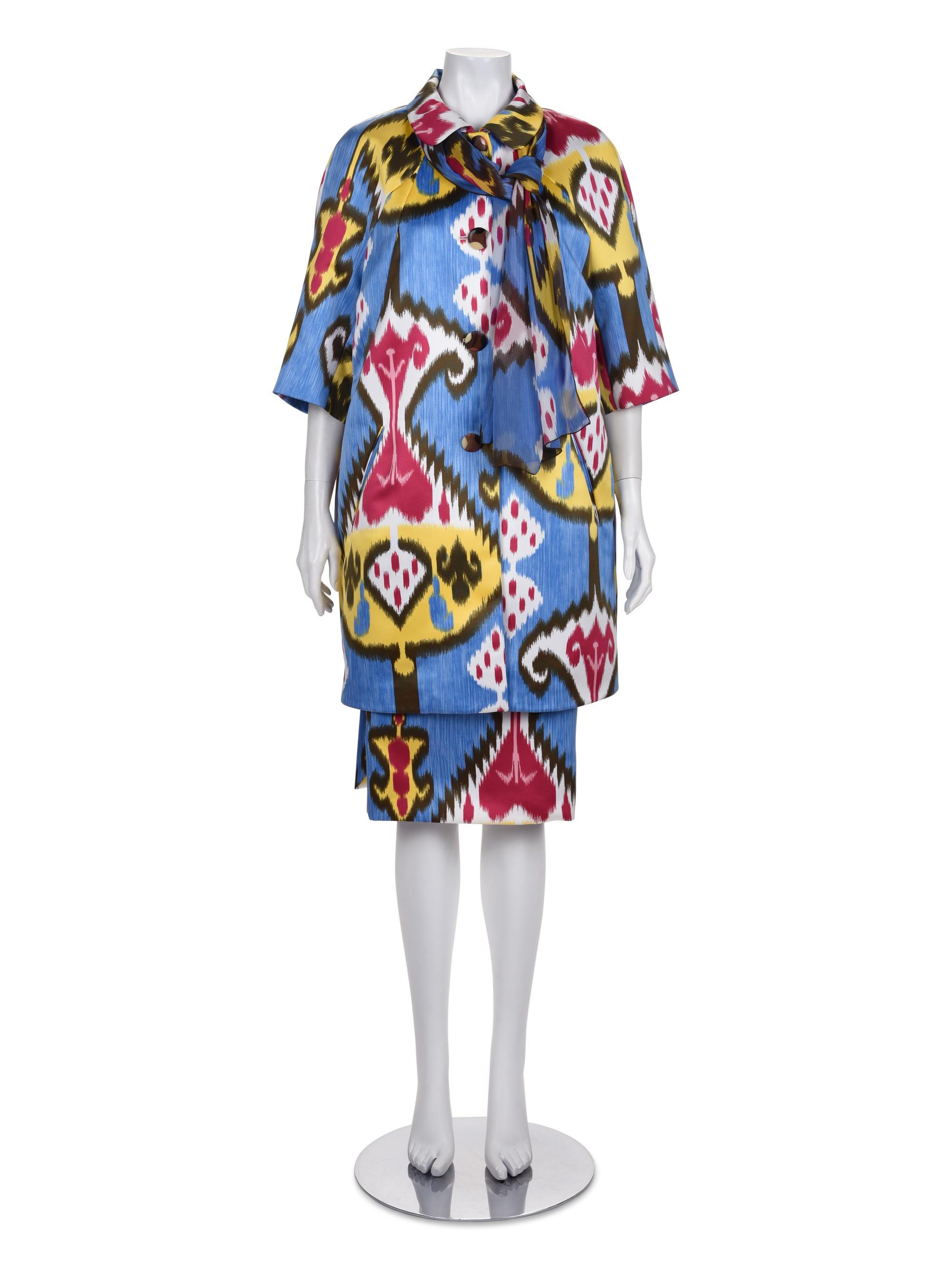 Rena Lange Printed Skirt Ensemble with Matching Scarf, 2000s