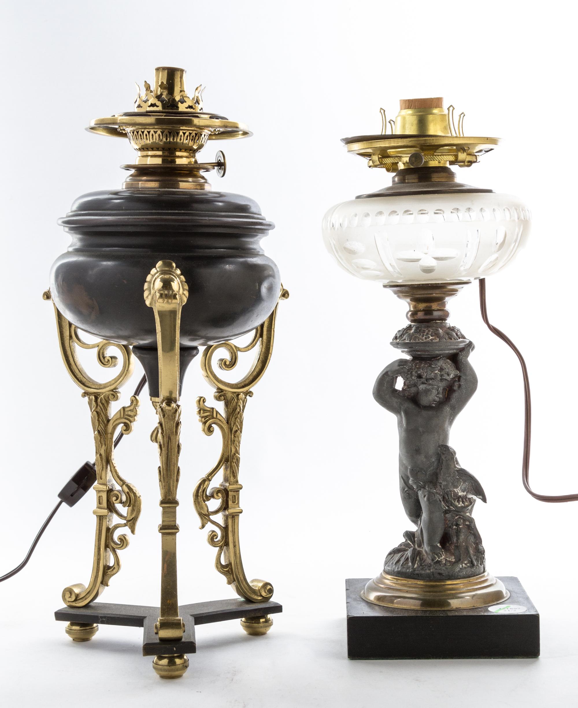 Two Continental Oil Lamp Bases Height of taller 25 1/2 inches. — 19TH/20TH CENTURY