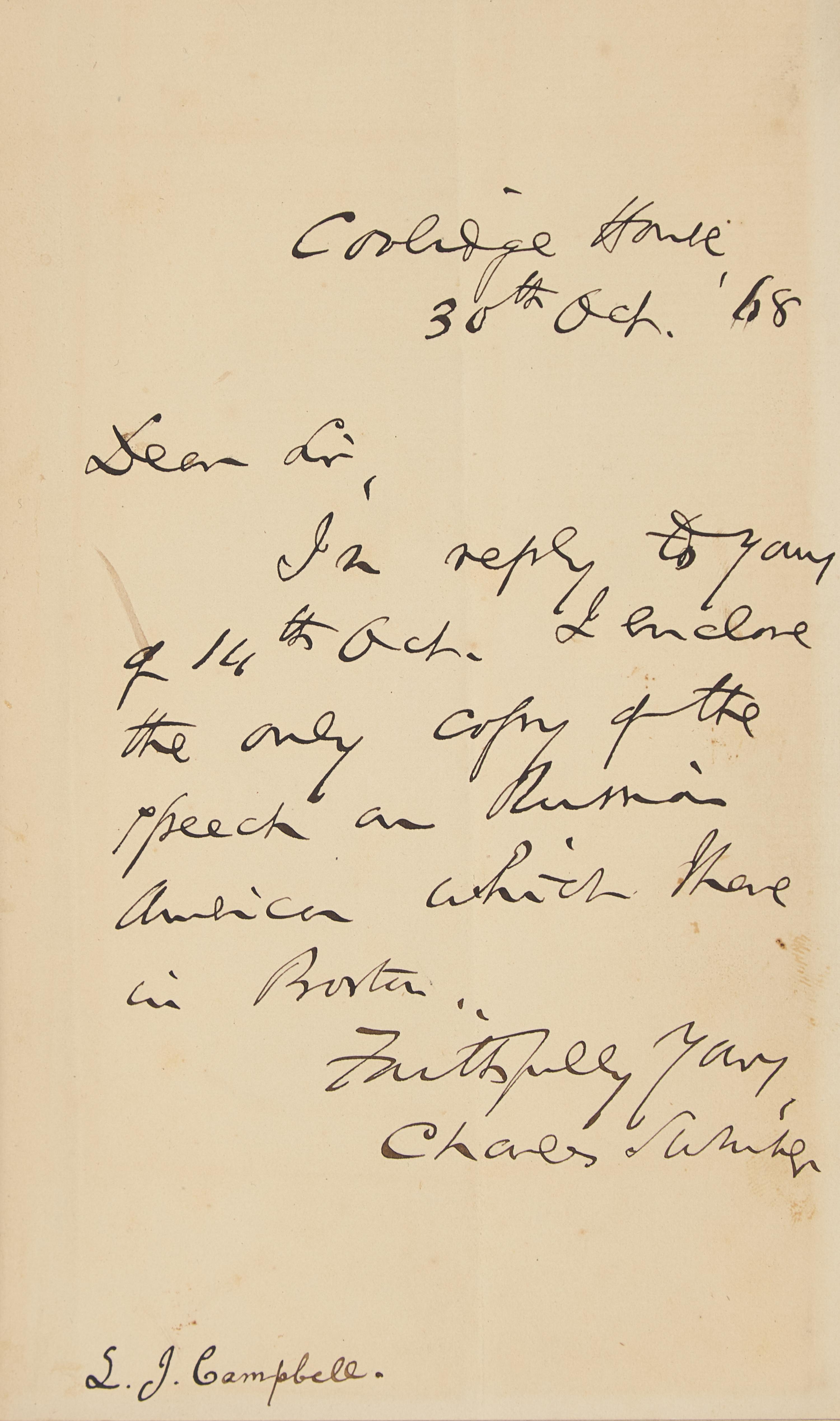 *[Alaska] Presentation Copy of Speech of Hon. Charles Sumner, of Massachusetts, on the Cession of Russian America to the United States