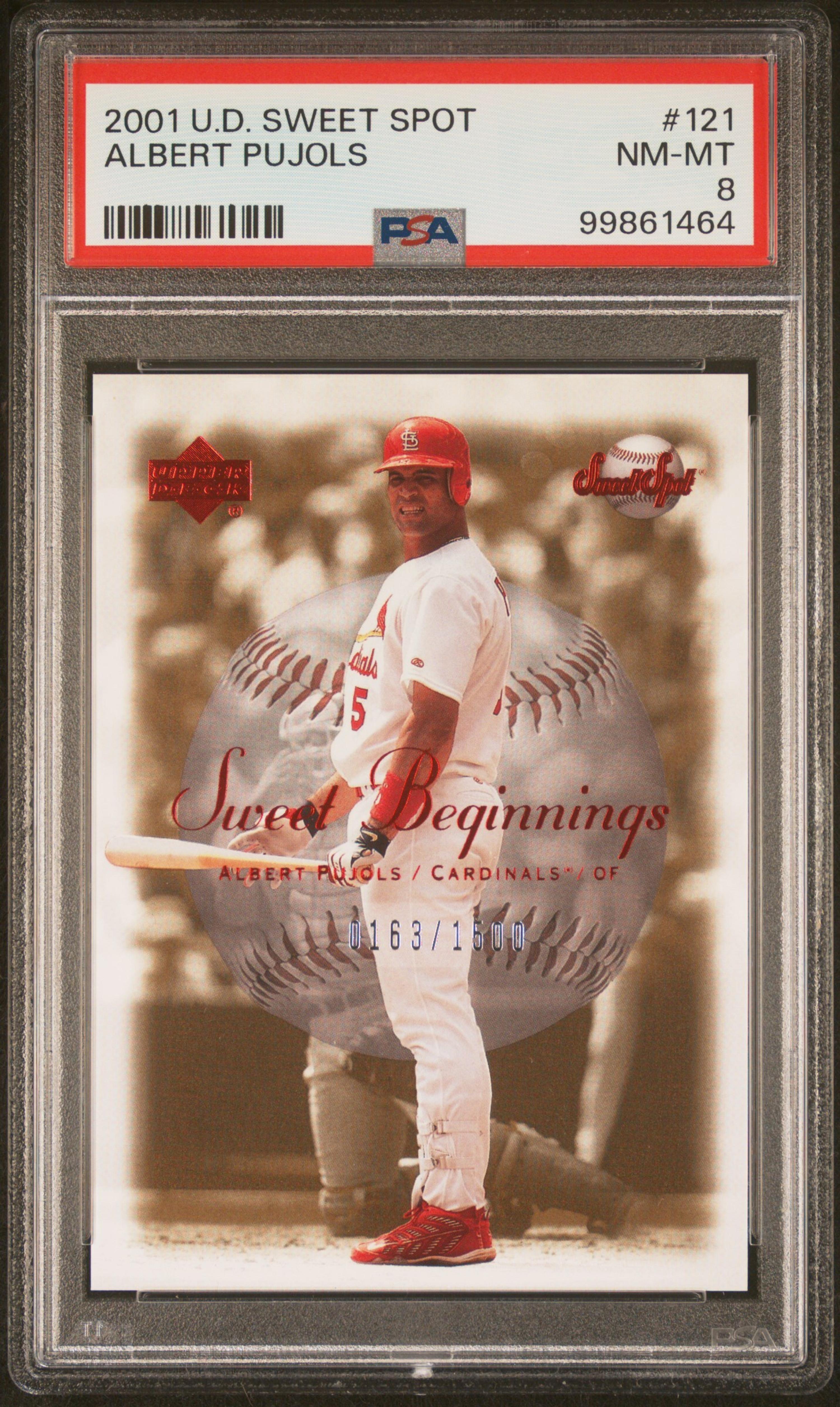 A 2001 Upper Deck Sweet Spot Albert Pujols Rookie Card No. 121 (PSA 8 NM-MT) Numbered 163/1500