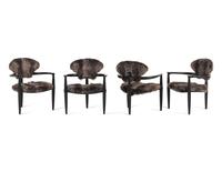 A Set of Four Faux Fur-Upholstered Ebonized Armchairs