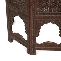 An Anglo-Indian Carved Teak Octagonal Folding Table with Inset Brass Tray Top
