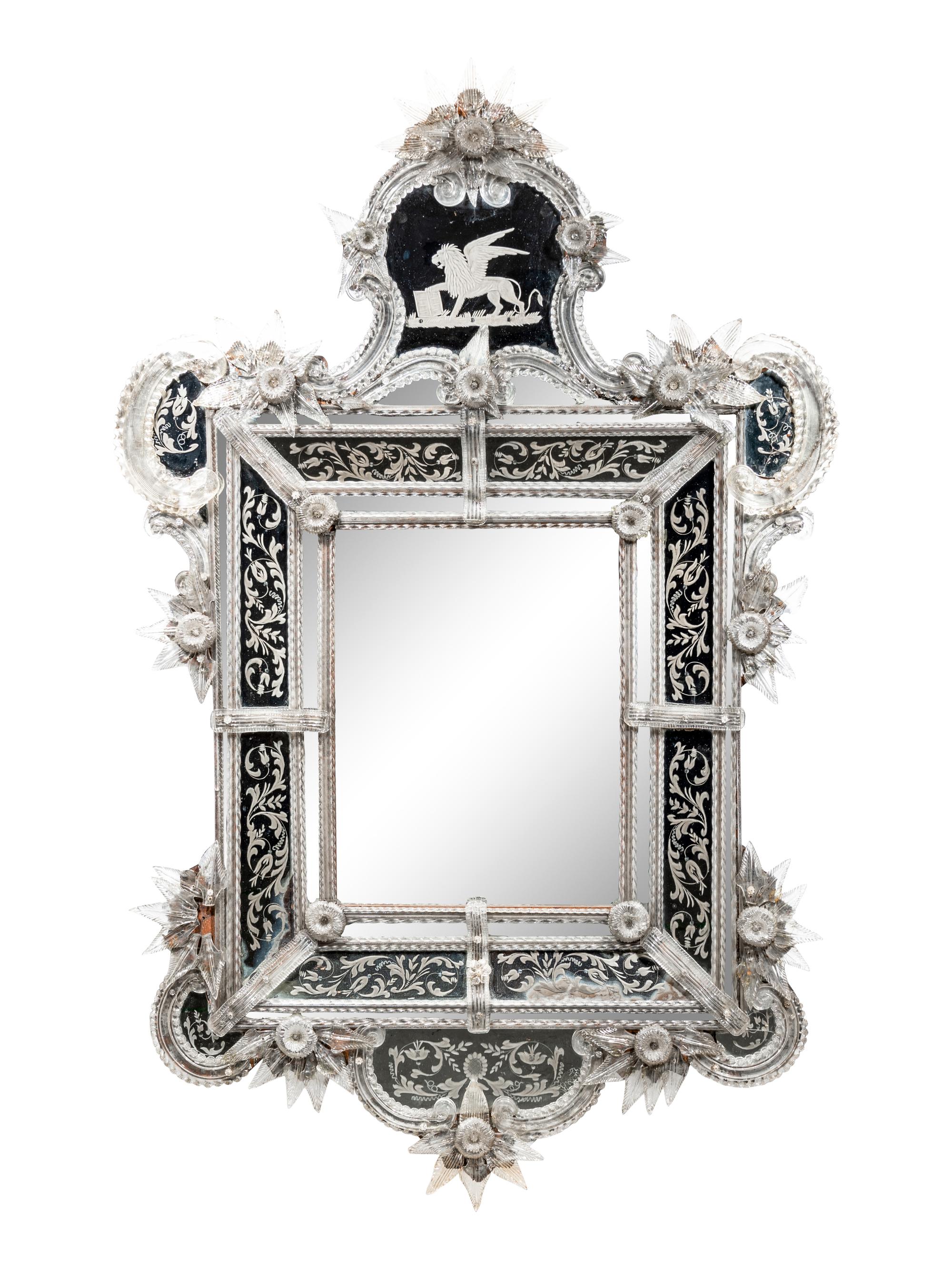 A Venetian Blown and Etched Glass Mirror