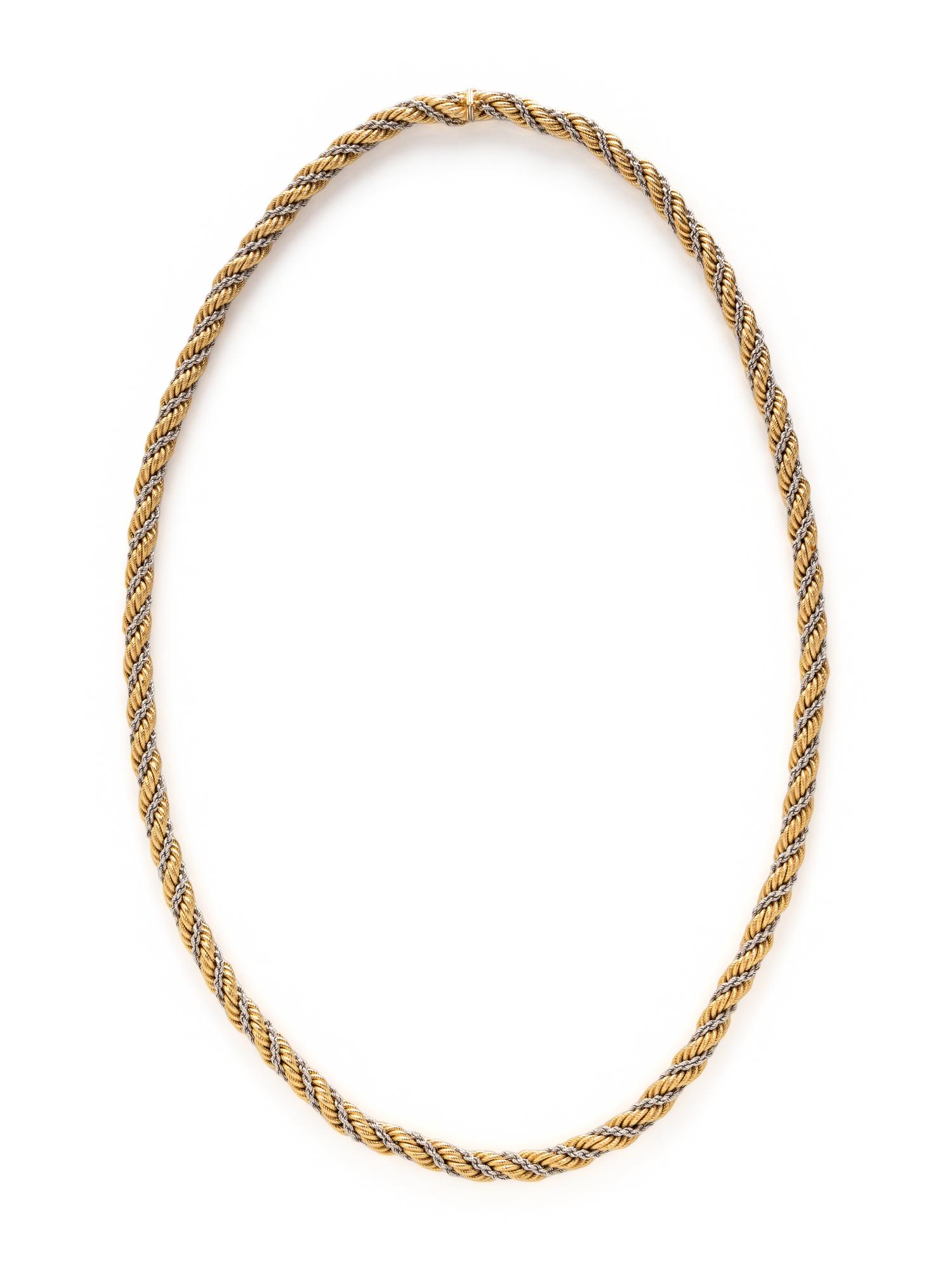 ITALIAN, BICOLOR GOLD CONVERTIBLE ROPE CHAIN NECKLACE AND BRACELET