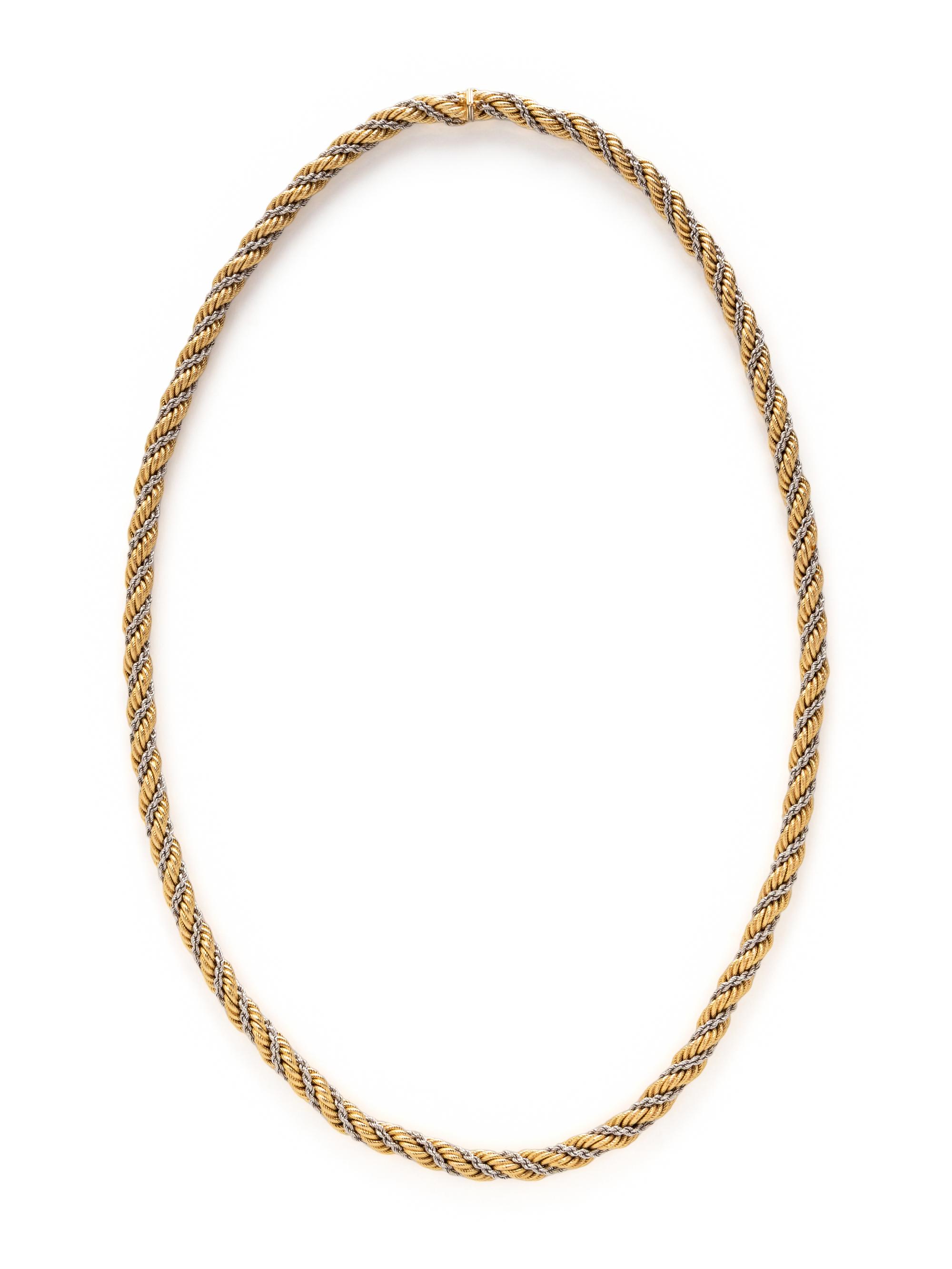 ITALIAN, BICOLOR GOLD CONVERTIBLE ROPE CHAIN NECKLACE AND BRACELET