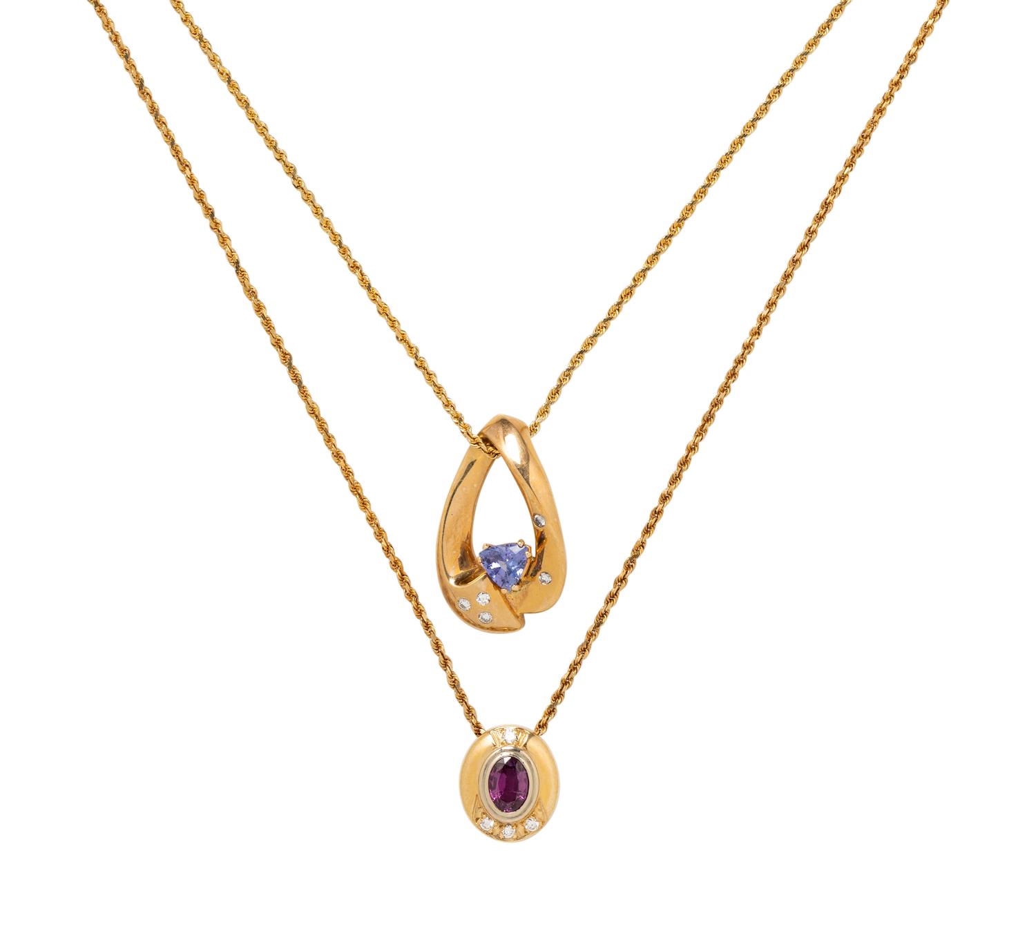COLLECTION OF YELLOW GOLD, DIAMOND AND GEMSTONE PENDANT/NECKLACES