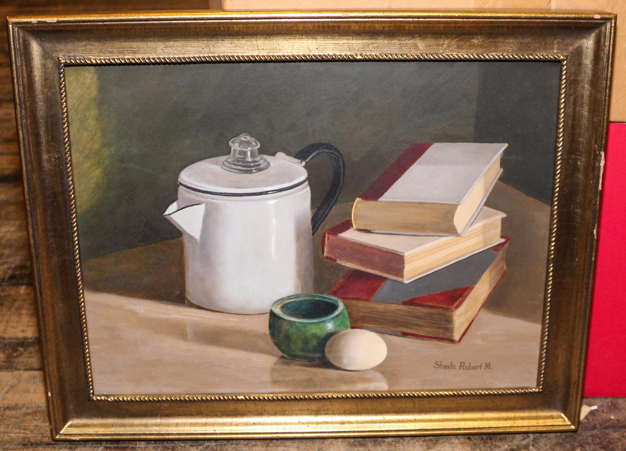 Artist Unknown, (20th century), Still Life with Books, Egg, and Percolator