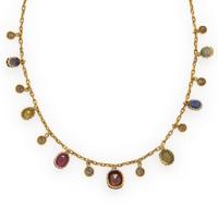 Multigem, Brown Diamond, and Yellow Gold Necklace