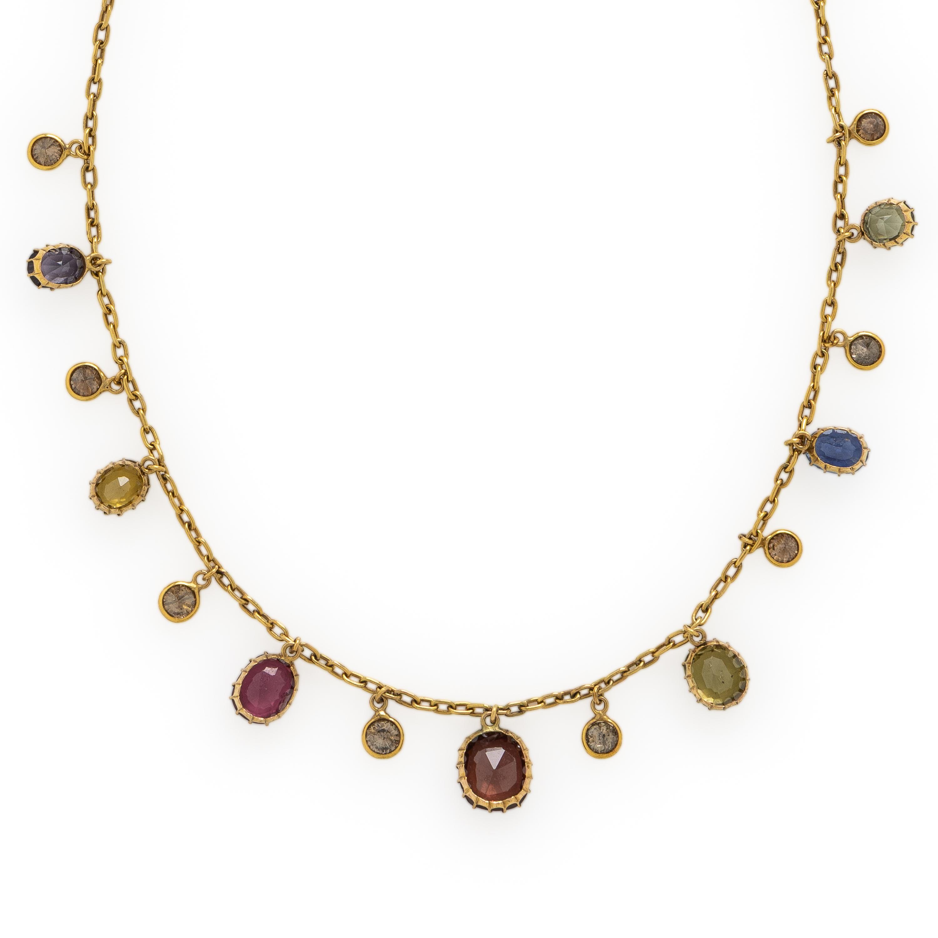 Multigem, Brown Diamond, and Yellow Gold Necklace