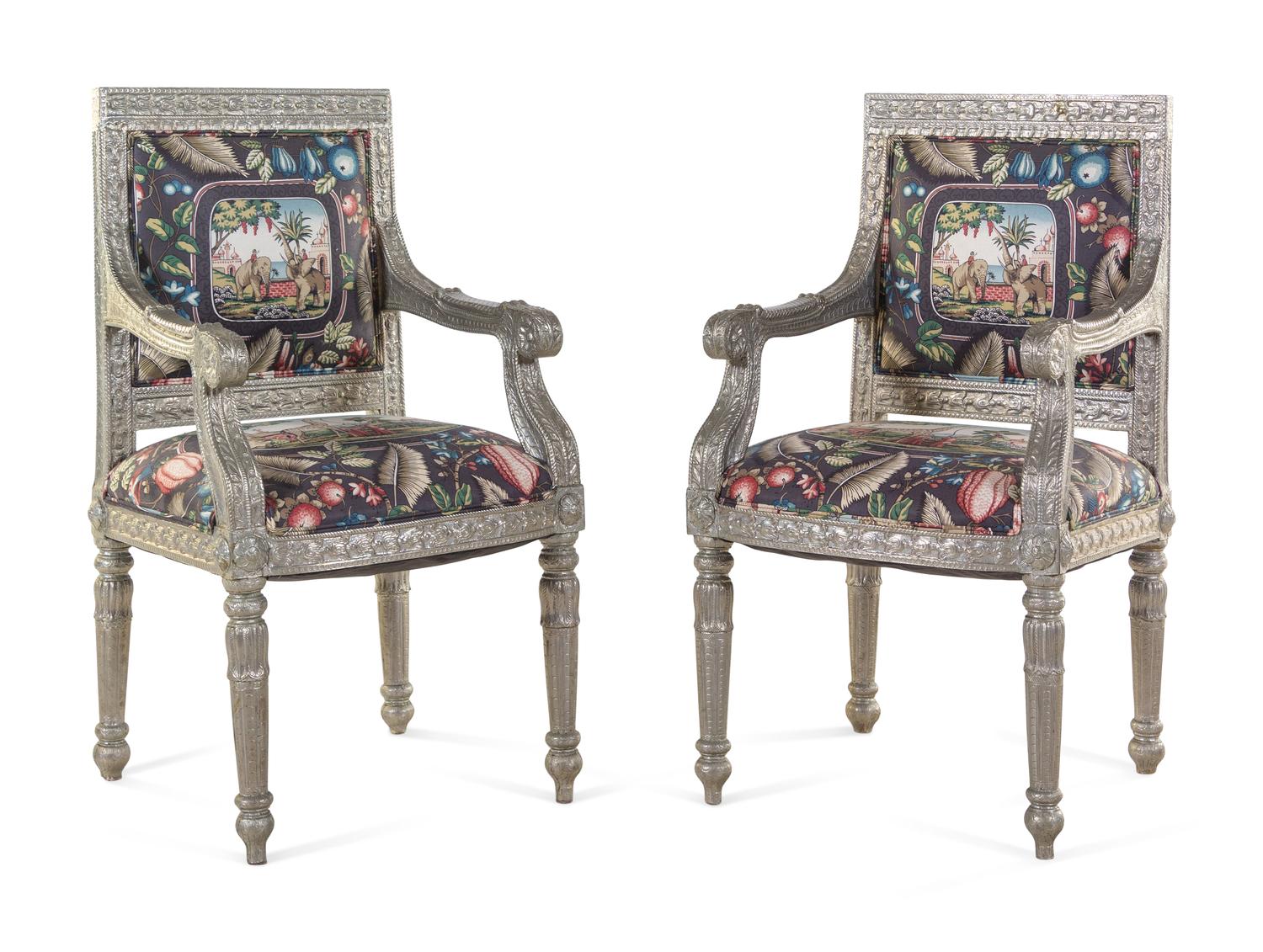 A Pair of Indian Silvered Armchairs