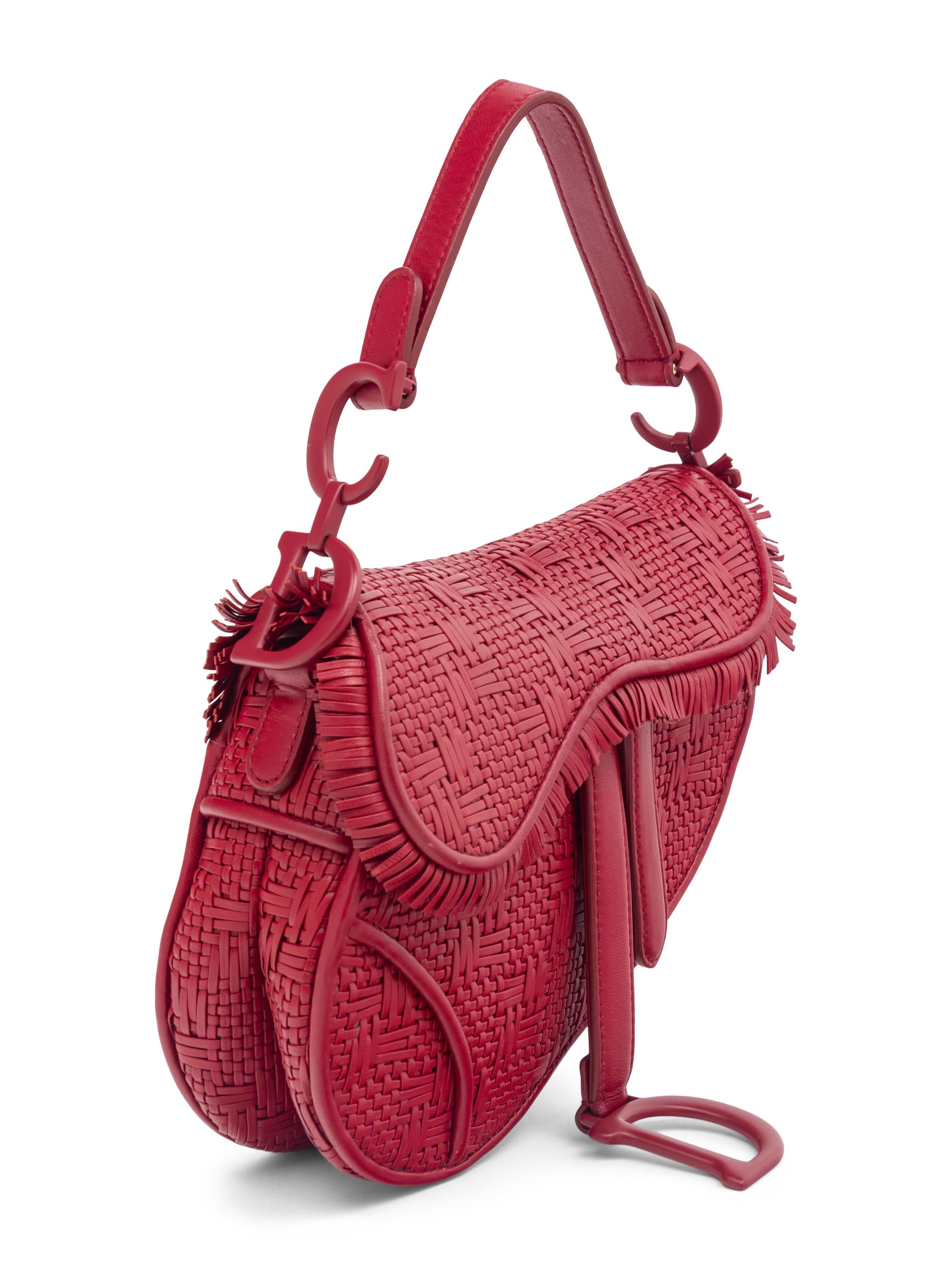 CHRISTIAN DIOR WOVEN LEATHER MINI SADDLE BAG