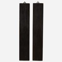 A pair of Chinese porcelain-inlaid rectangular lacquer calligraphy panels 嵌瓷木聯一對