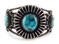 Heavily Stamped Silver and Morenci Turquoise Cuff Bracelet