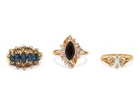 A Collection of Yellow Gold, Sapphire and Diamond Rings,