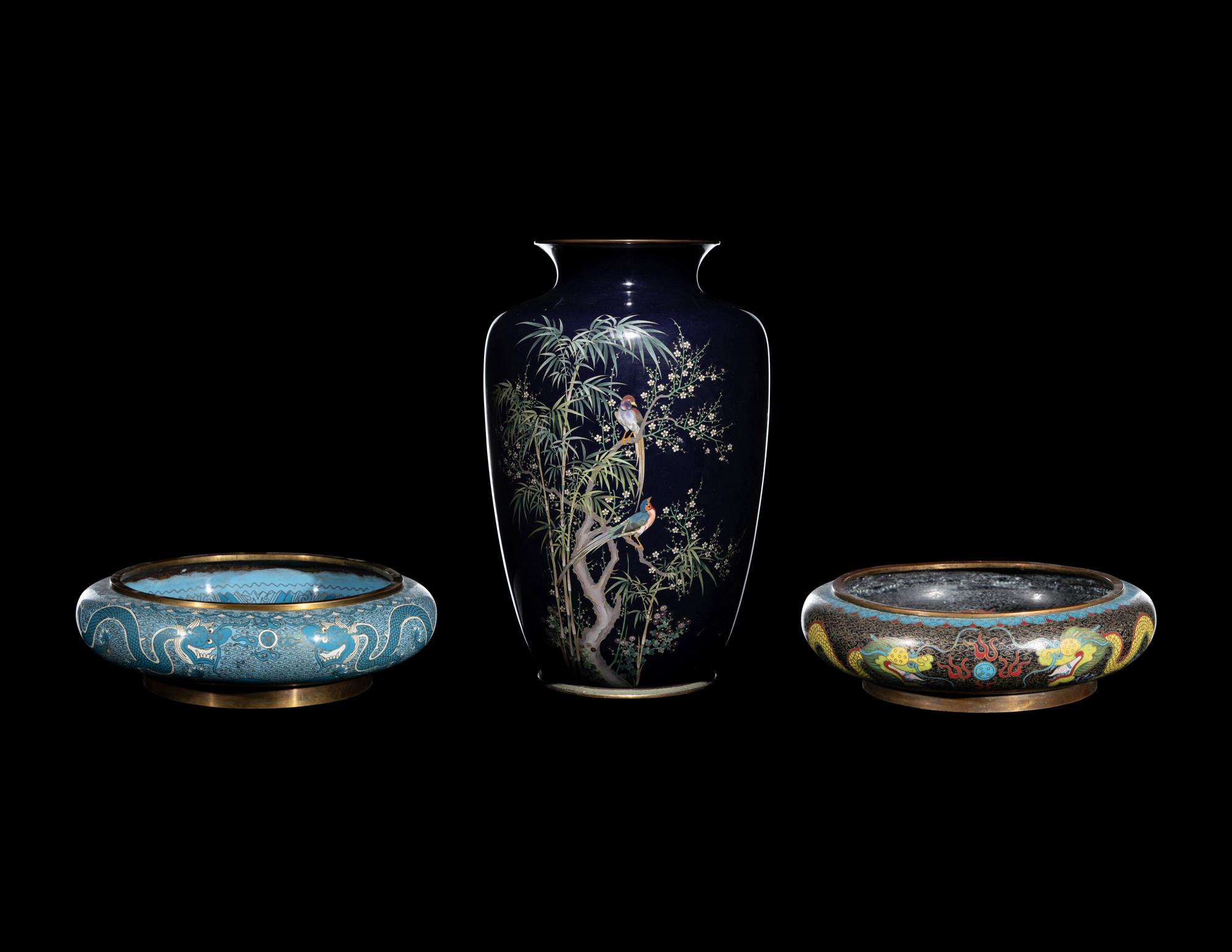 Three Japanese Cloisonne Enamel Articles