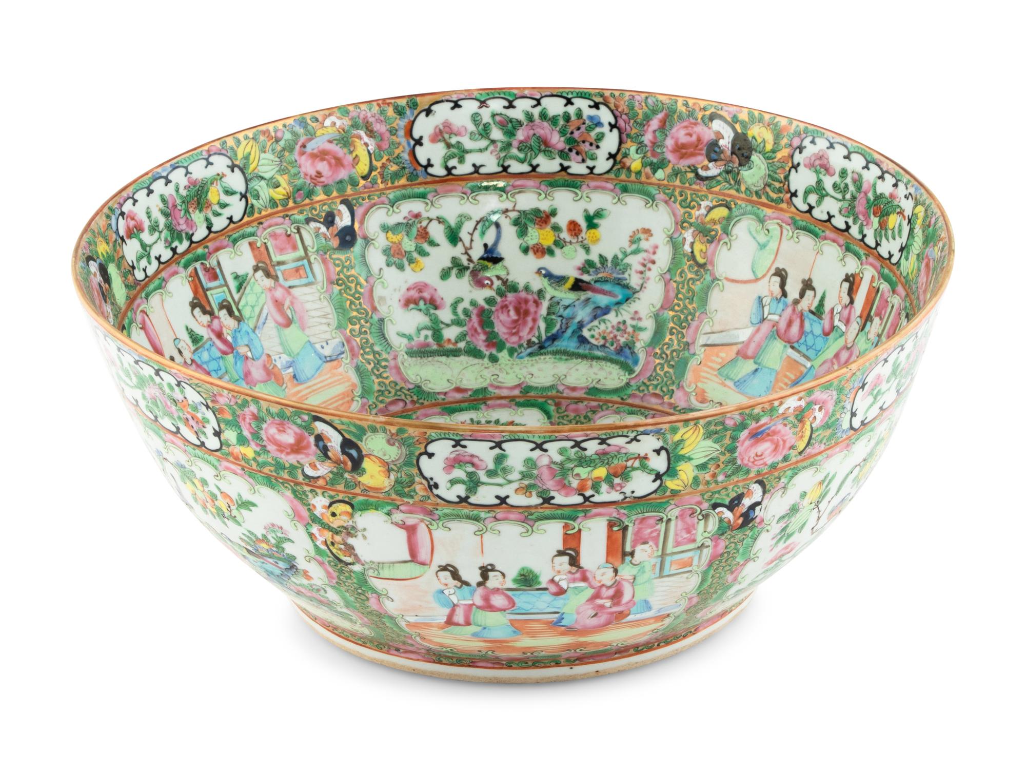 A Chinese Export Rose Medallion Punch Bowl