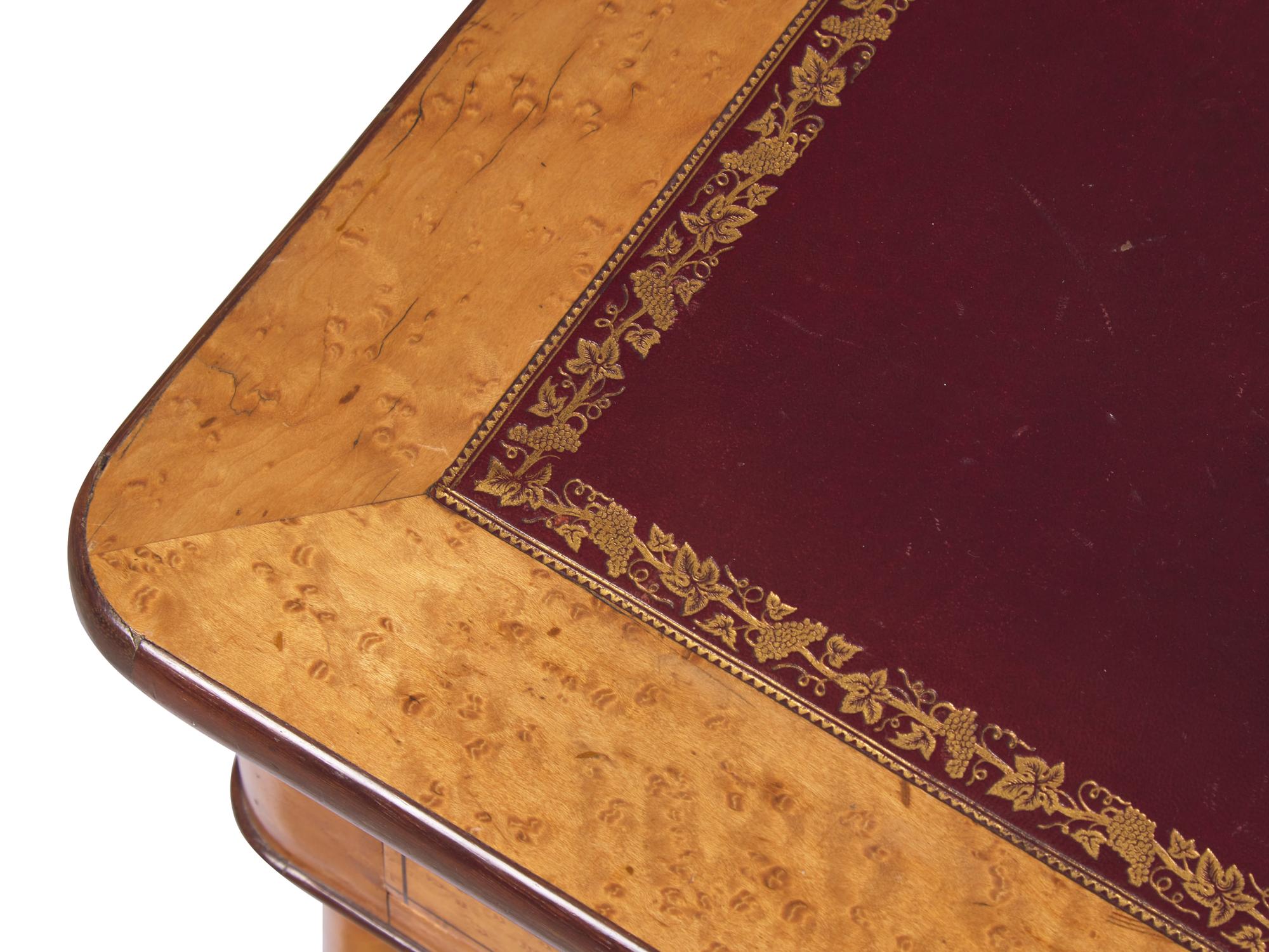 A Charles X Style Amaranth, Bird's Eye Maple and Gilt-Tooled Leather Inset Partner's Desk