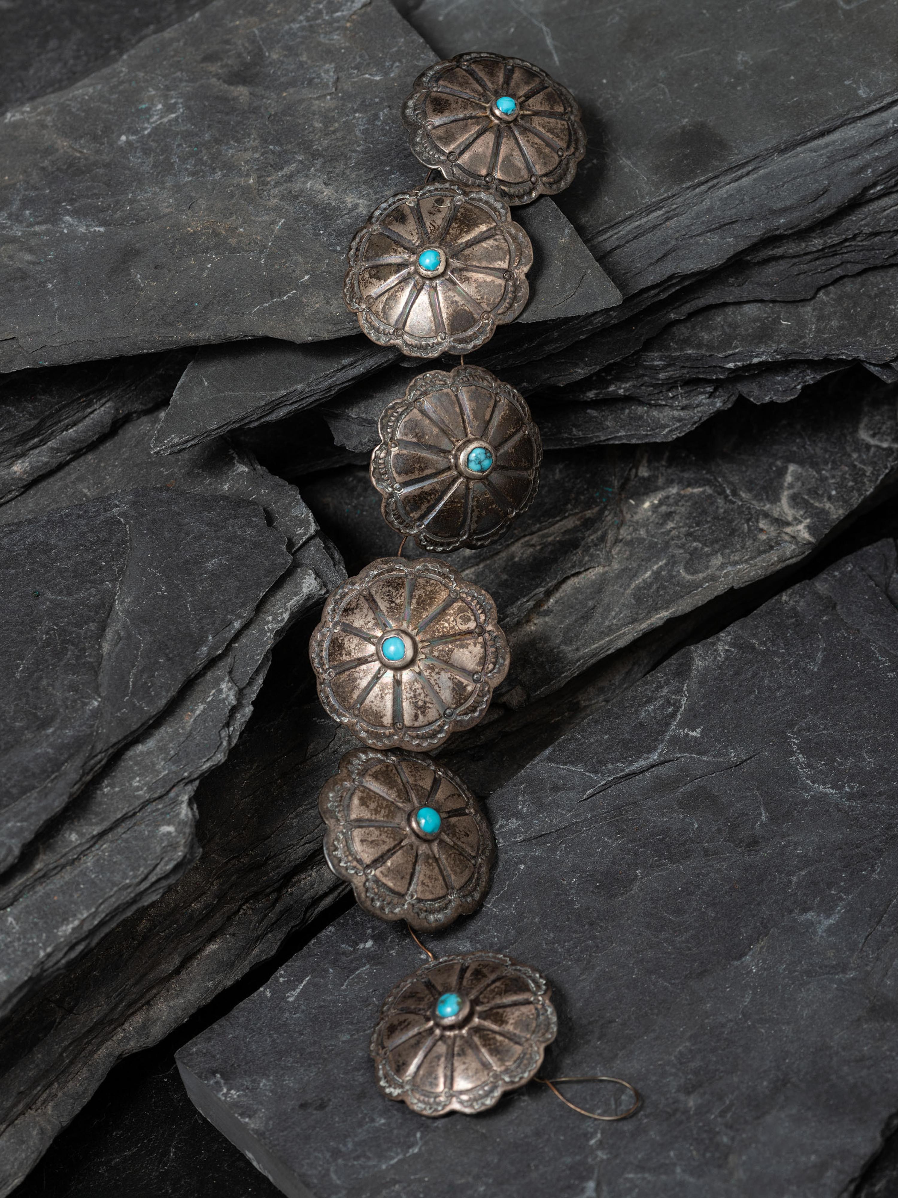 Navajo Stamped Silver and Turquoise Buttons, Collected by Hoffman Birney (1891-1958)