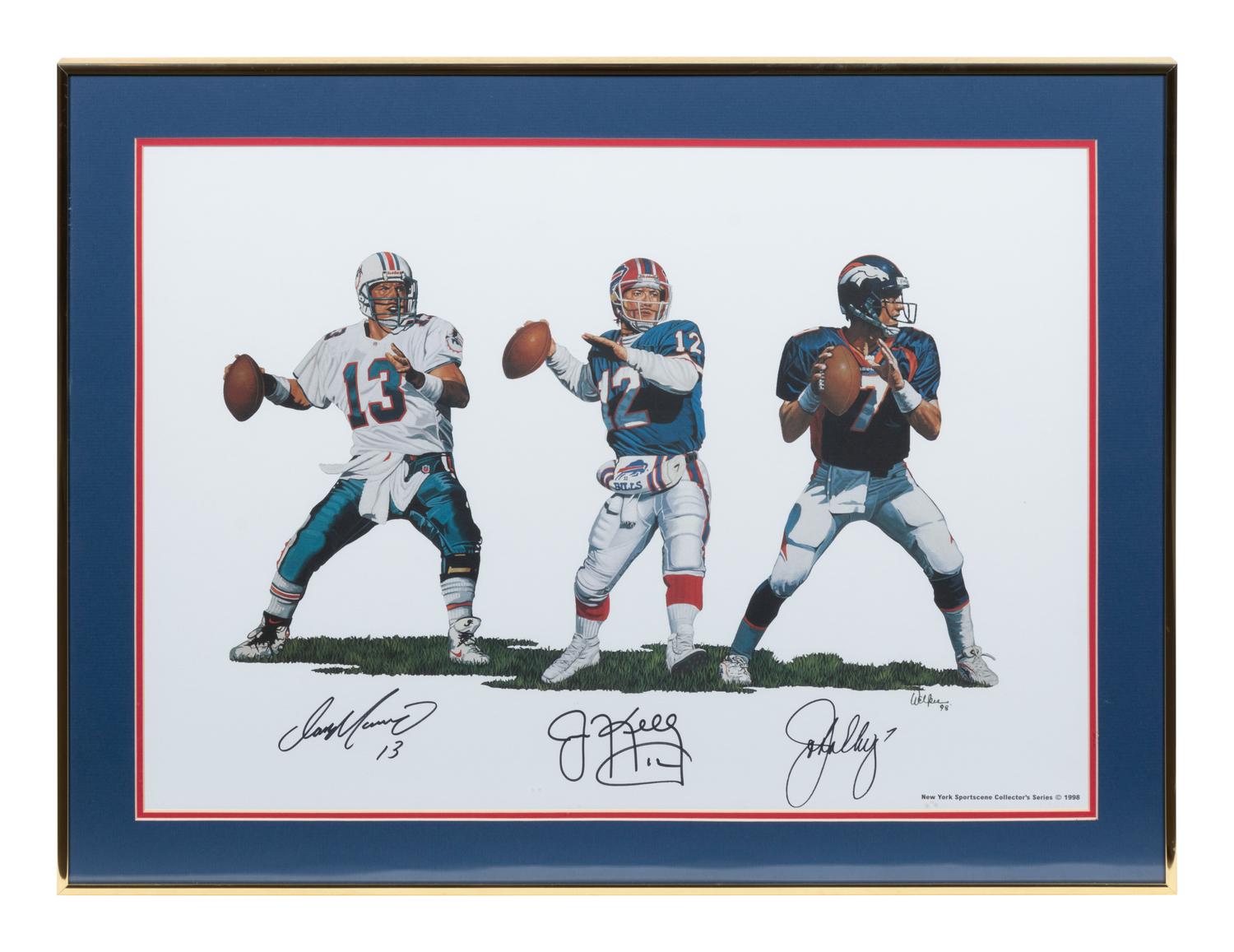 A John Elway, Jim Kelly, Dan Marino Signed Print,