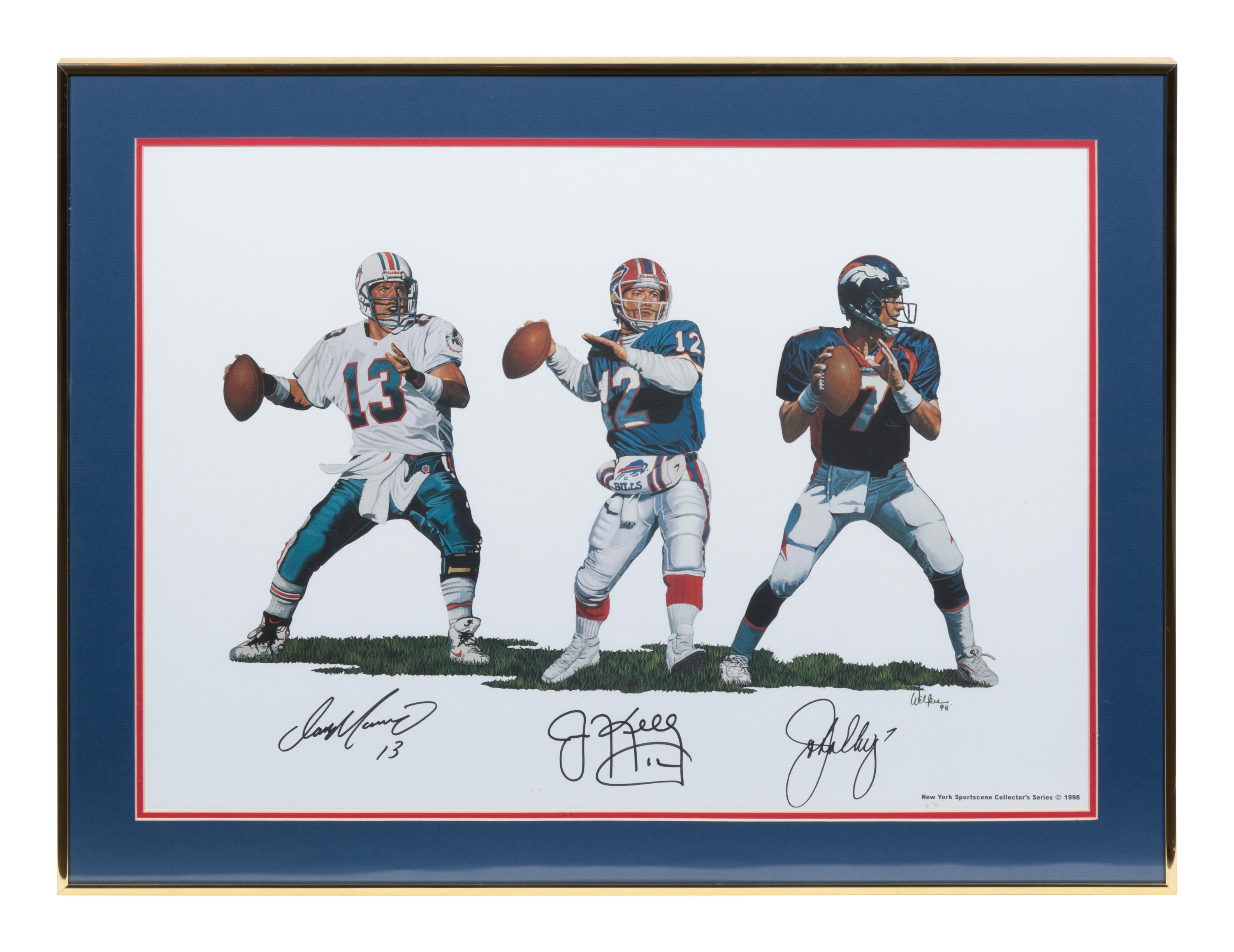 A John Elway, Jim Kelly, Dan Marino Signed Print,
