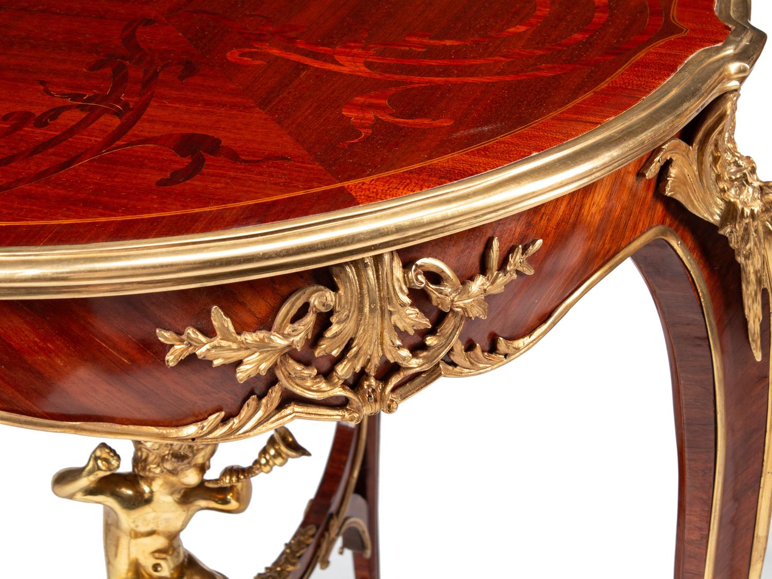 A Pair of Louis XV Style Gilt Bronze Mounted Marquetry Side Tables