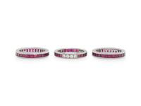 TIFFANY & CO., COLLECTION OF PLATINUM, RUBY, AND DIAMOND ETERNITY BAND RINGS