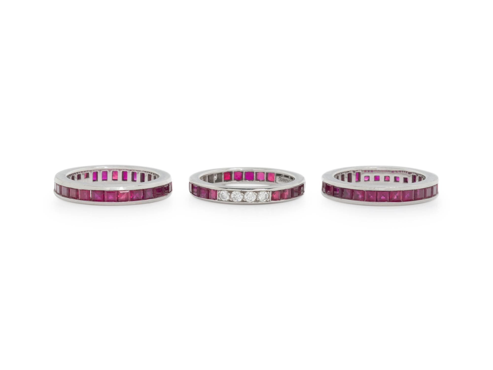TIFFANY & CO., COLLECTION OF PLATINUM, RUBY, AND DIAMOND ETERNITY BAND RINGS