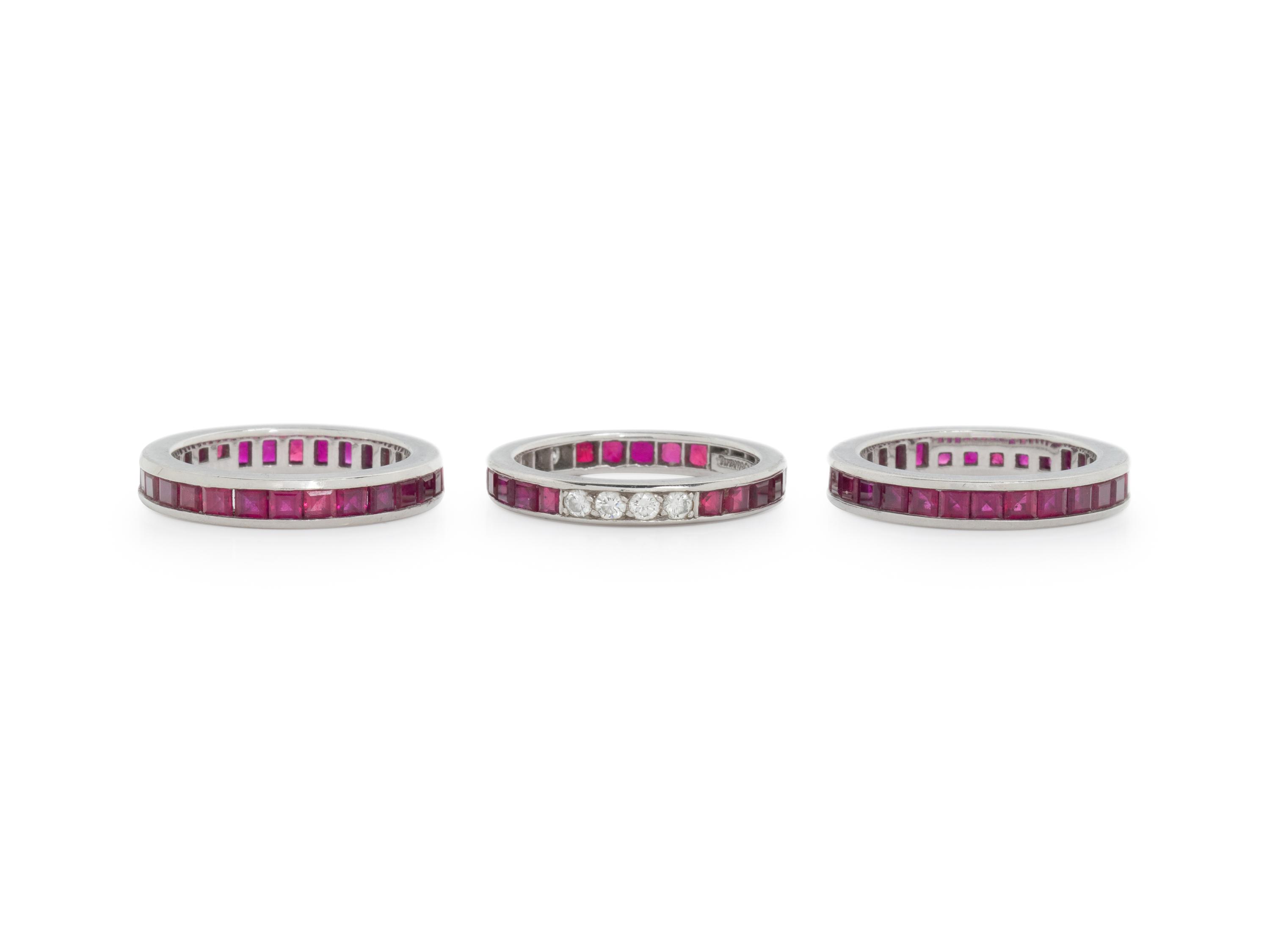 TIFFANY & CO., COLLECTION OF PLATINUM, RUBY, AND DIAMOND ETERNITY BAND RINGS